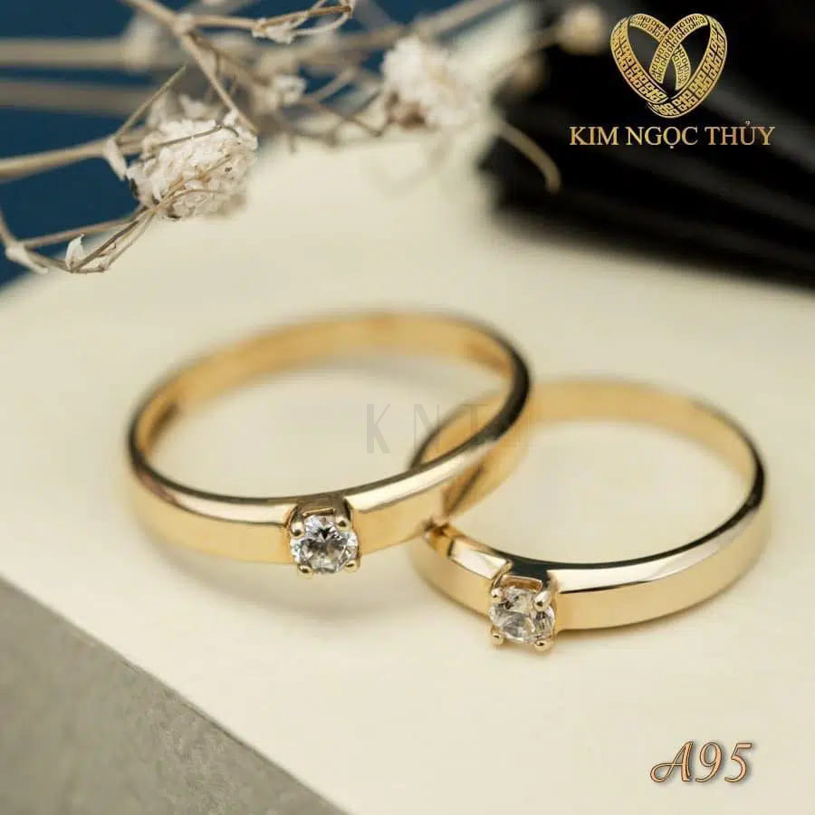 Nhẫn cưới A95 mặt nhẫn đính đá nhỏ tối giản