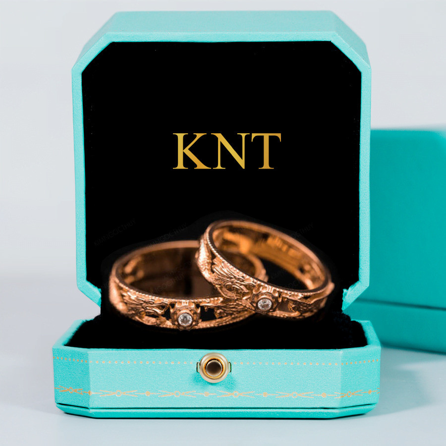 Nhẫn cưới rồng phụng J26 màu vàng hồng độc đáo