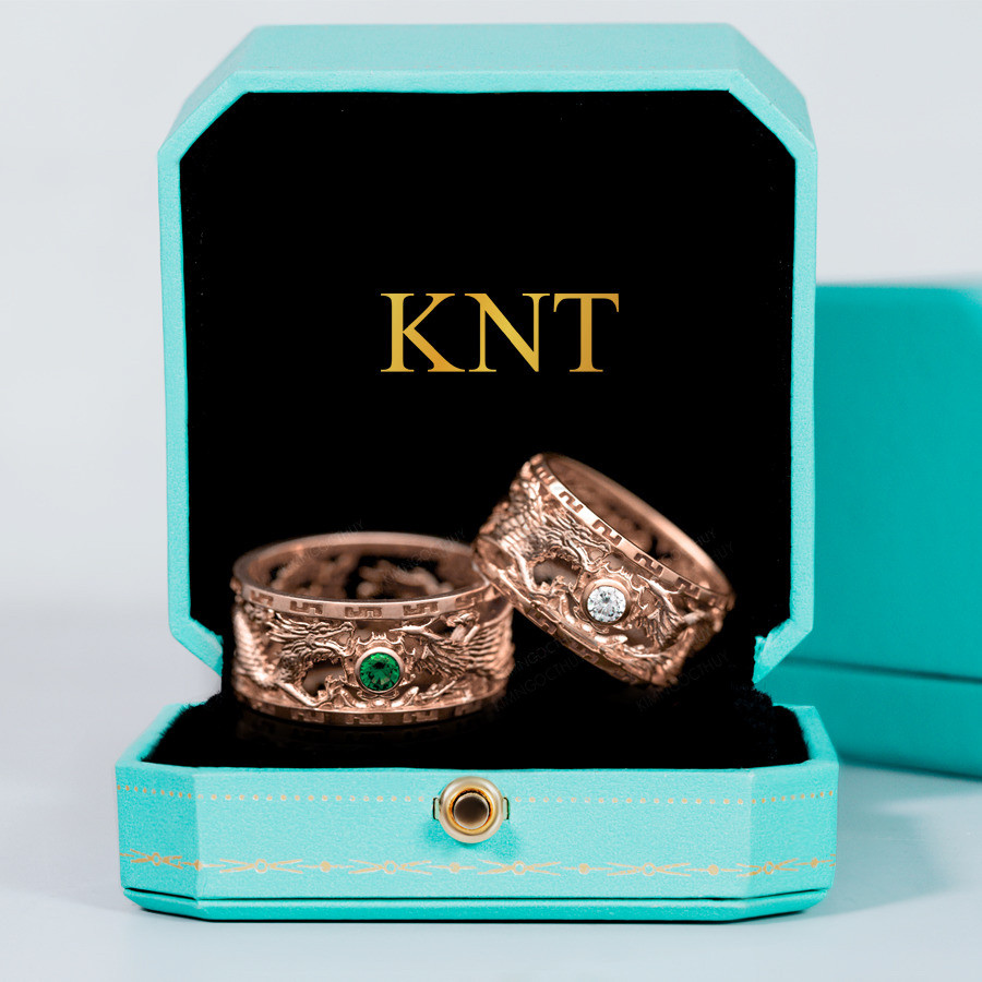 Nhẫn cưới rồng phụng Q5 màu vàng hồng cá tính