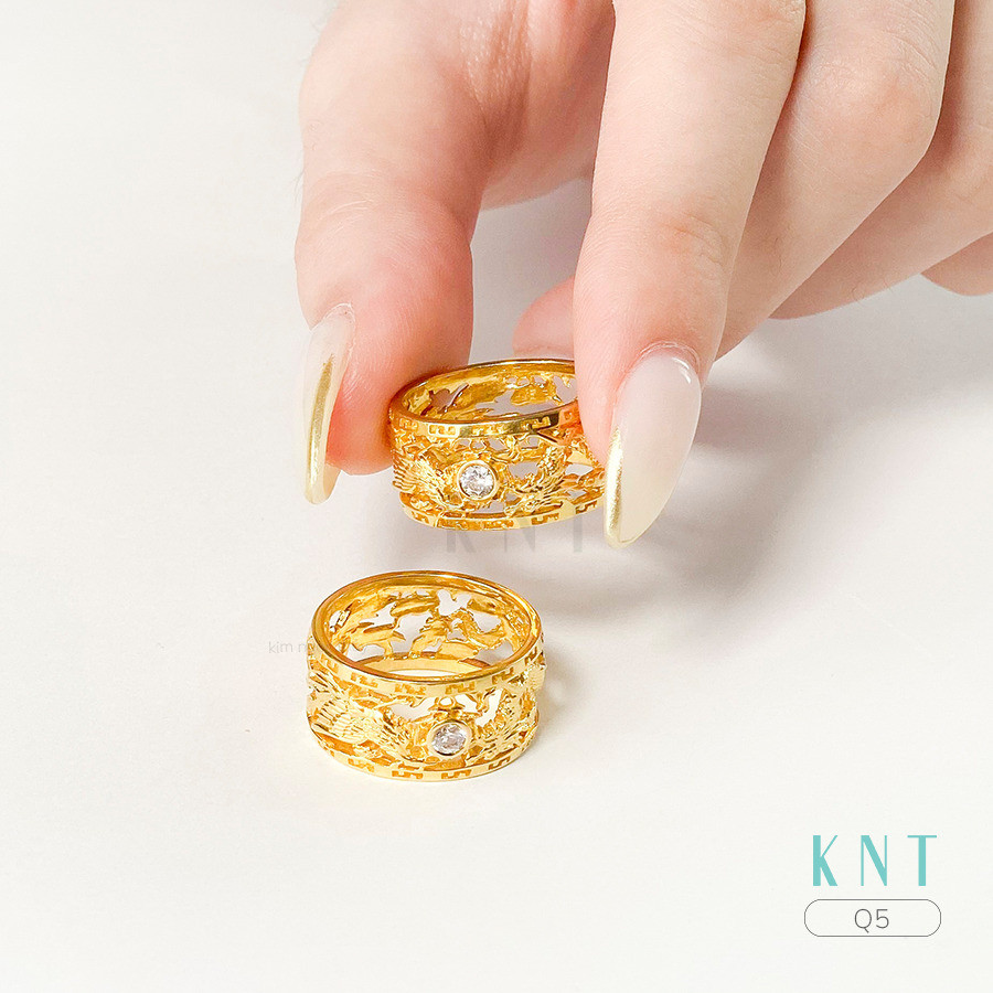 Nhẫn cưới rồng phụng Q5 hoạ tiết khắc nổi 3D sống động
