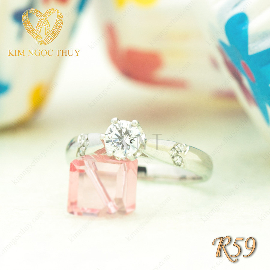 Nhẫn đính hôn R59 thiết kế dáng chấu Cathedral thanh lịch