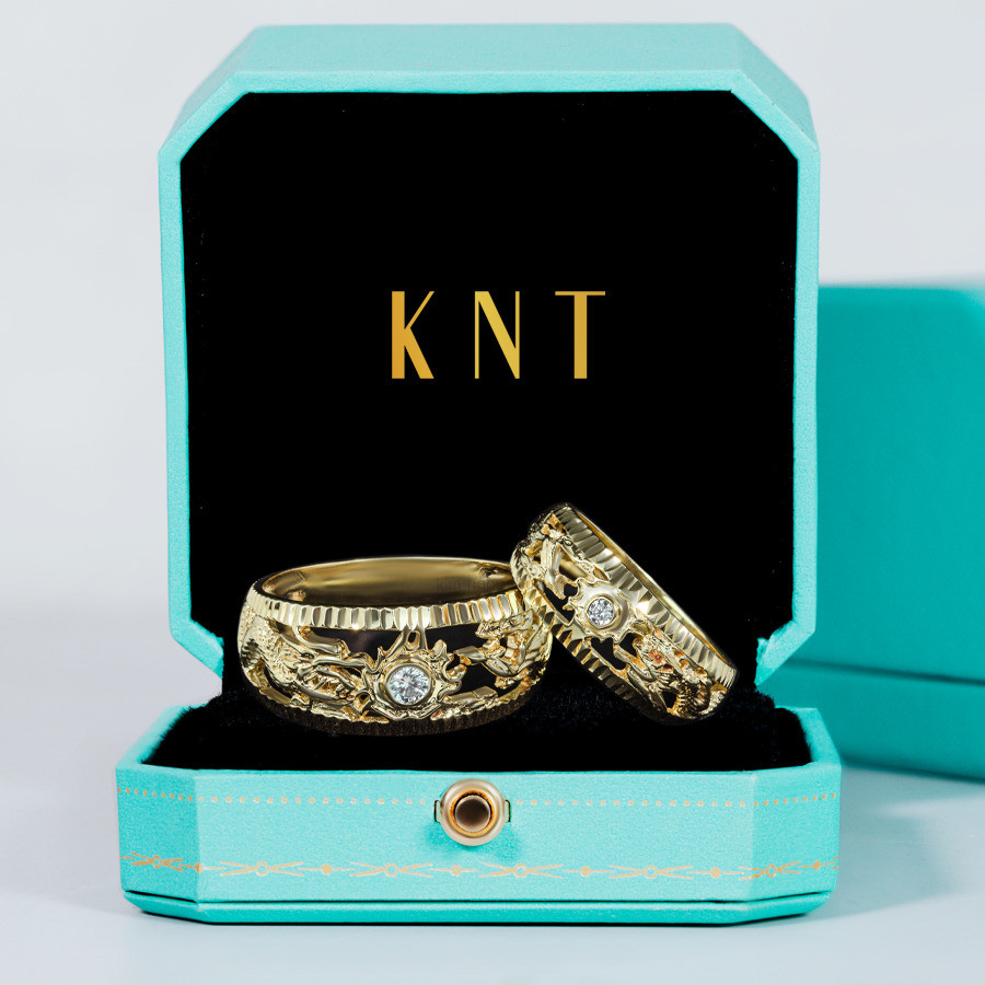 Nhẫn cưới rồng phụng J15 nhẫn nam chạm khắc hoạ tiết rồng tinh xảo