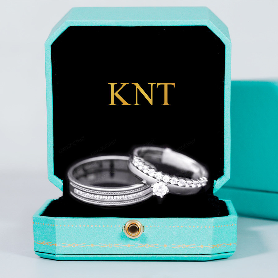 Nhẫn cưới J80 nhẫn nữ đính hai hàng đá tấm quanh đá chủ