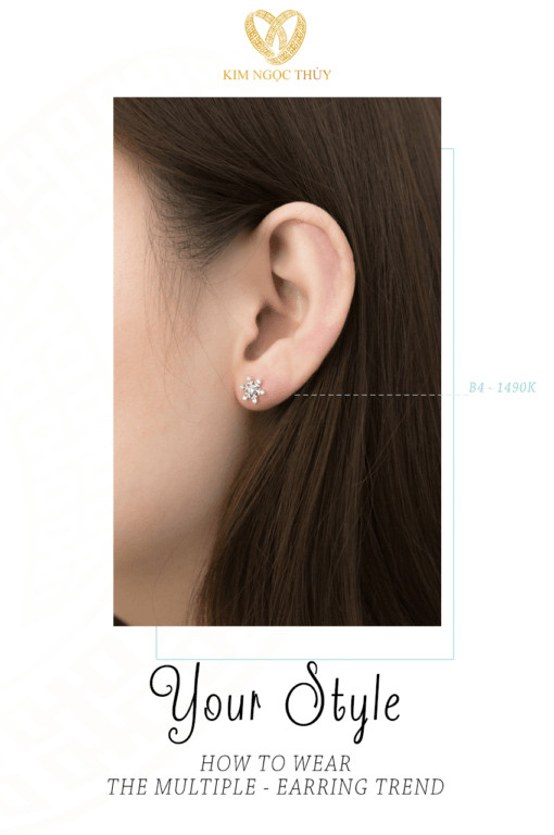 Bông tai B4 Kim Ngọc Thủy: Thiết kế hình bông tuyết đính đá cao cấp