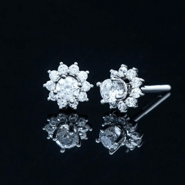 Bông tai B62 - PK12 vàng 14K đính đá CZ thiết kế hình bông hoa