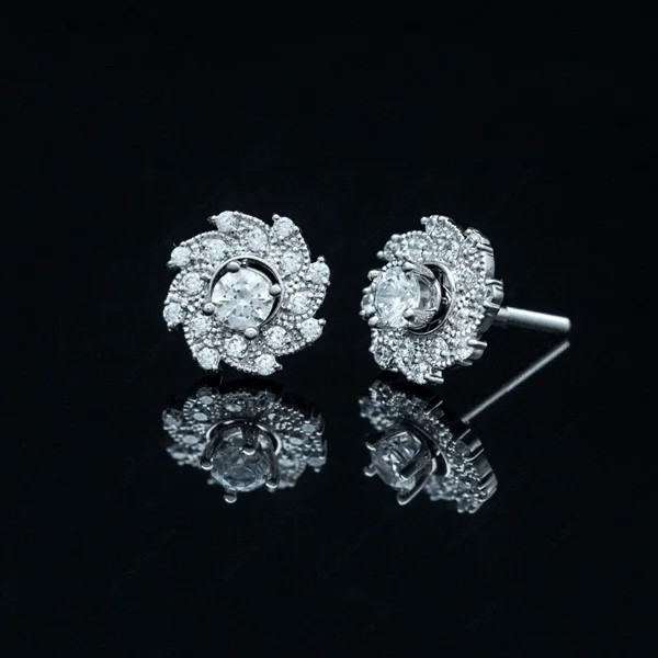 Bông tai B62 - PK16: Bông tai nụ, chất liệu vàng 14K đính đá CZ