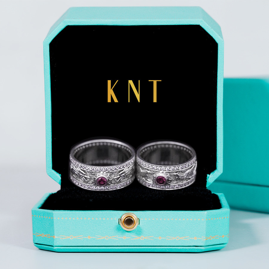 Nhẫn cưới rồng phụng Q8 màu vàng trắng thanh lịch