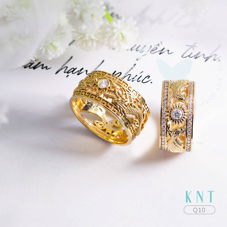 Nhẫn cưới rồng phụng Q10 chạm khắc hoạ tiết ý nghĩa