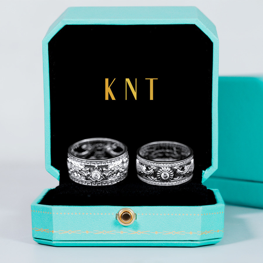 Nhẫn cưới rồng phụng Q10 màu vàng trắng thanh lịch