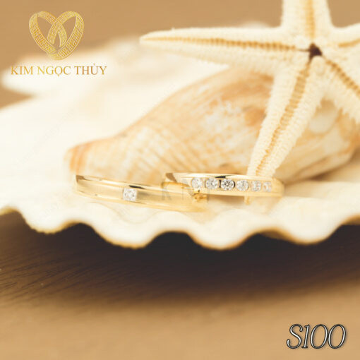 Nhẫn cưới S100 nhẫn nam đính đá tấm nhỏ tối giản