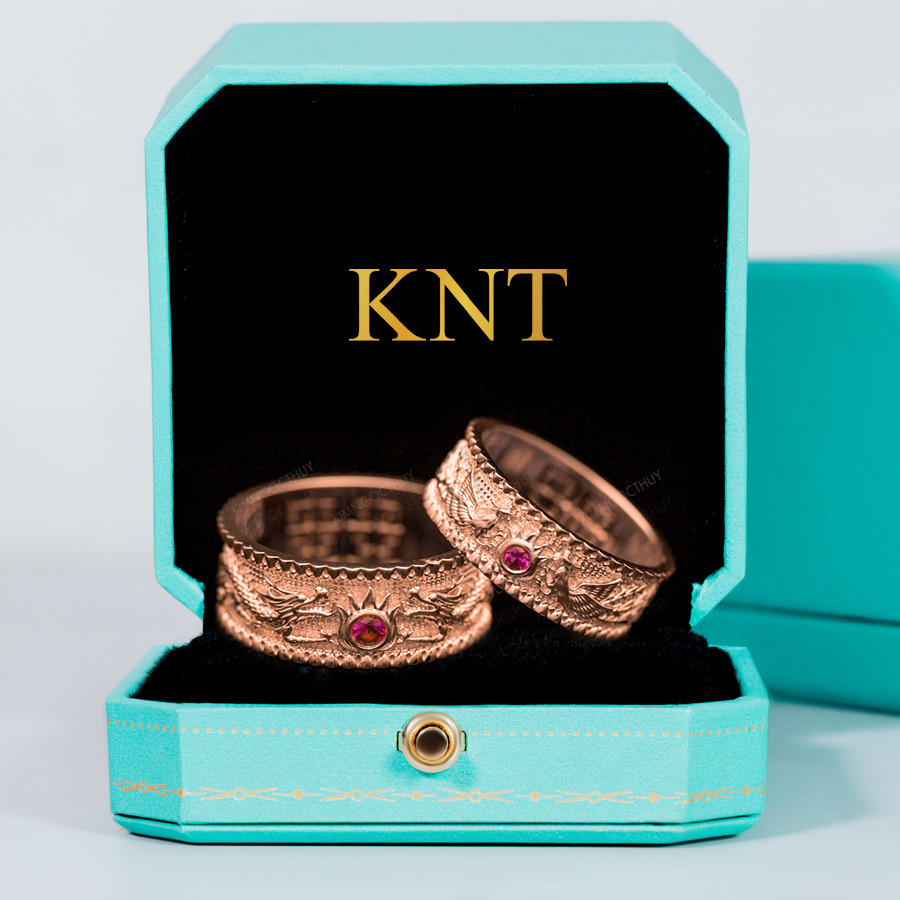 Nhẫn cưới rồng phụng Q11 bản nhẫn lớn màu vàng hồng cá tính