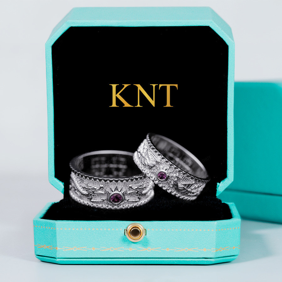 Nhẫn cưới rồng phụng Q11 bản nhẫn lớn màu vàng trắng thanh lịch