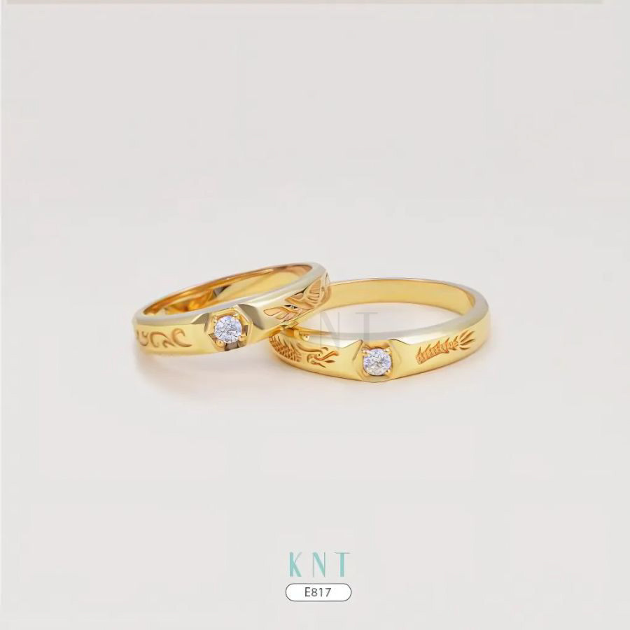 Nhẫn cưới E817 chạm khắc họa tiết rồng phụng tinh xảo