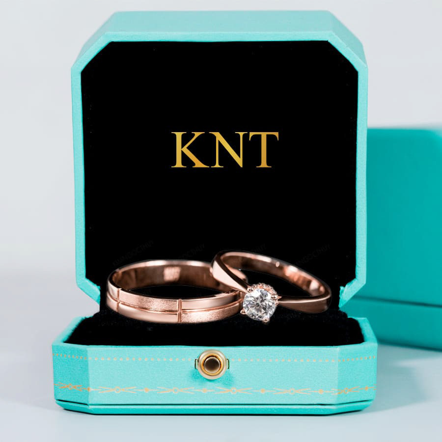 Nhẫn cưới E202 màu vàng hồng cá tính