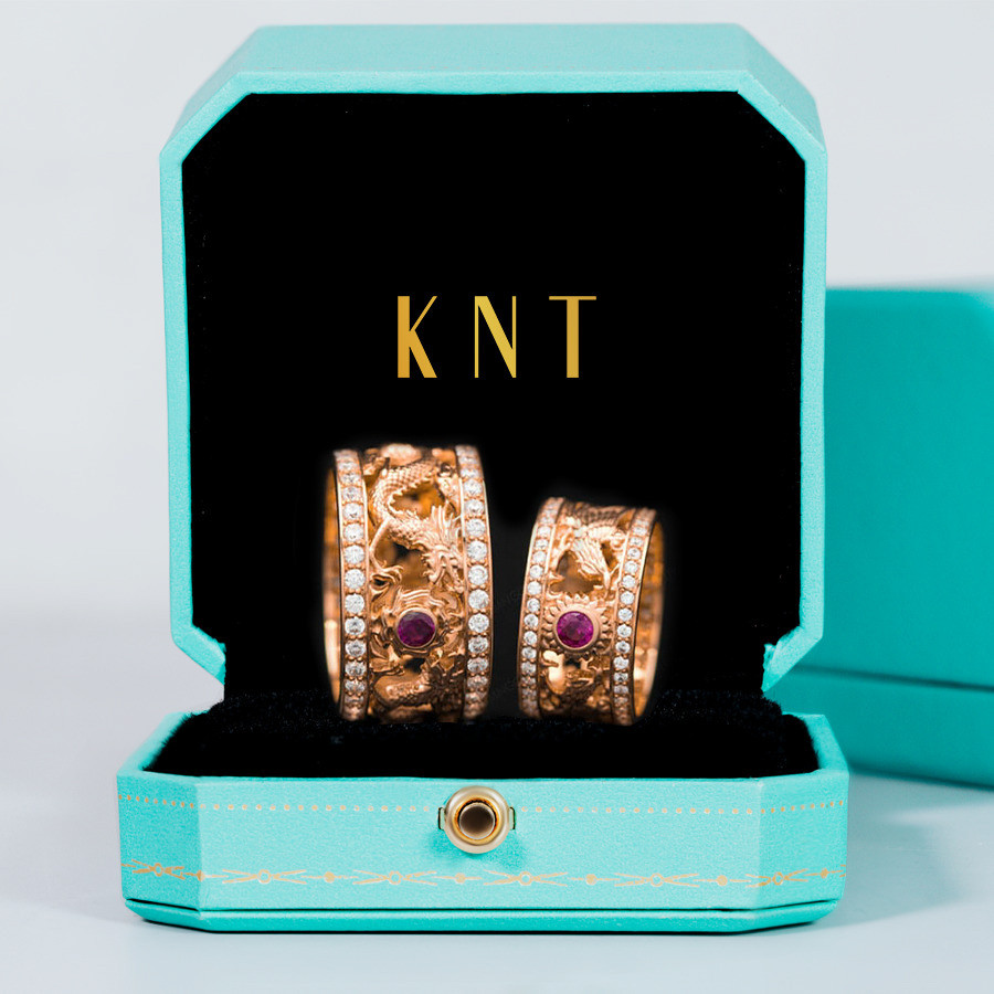 Nhẫn cưới rồng phụng Q7 màu vàng hồng độc đáo