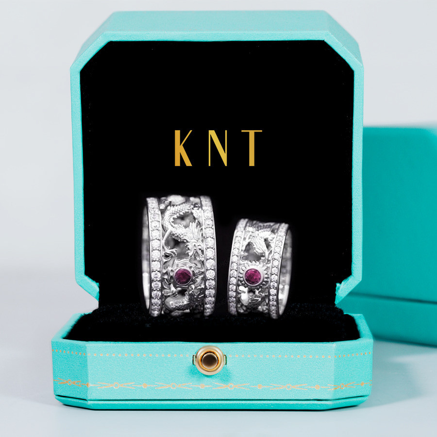 Nhẫn cưới rồng phụng Q7 màu vàng trắng thanh lịch