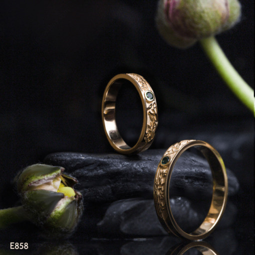 Nhẫn cưới Harmony E858 họa tiết hoa lá tinh xảo