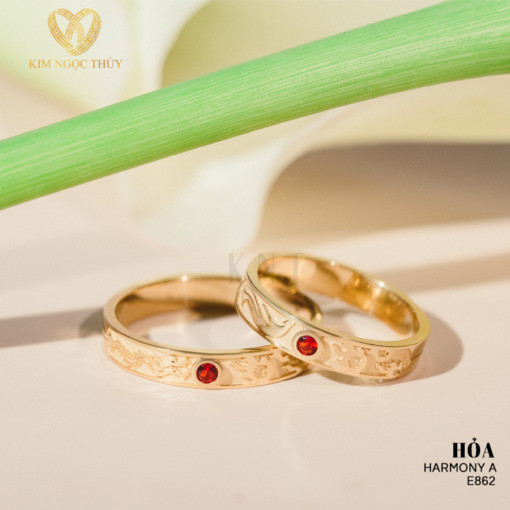 Nhẫn cưới Harmony E862 hoạ tiết rồng phụng tinh xảo