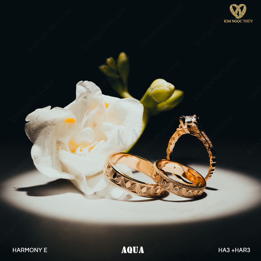 Nhẫn cưới Harmony E Aqua HA3 + HAR3 hoạ tiết thác Niagara hùng vĩ