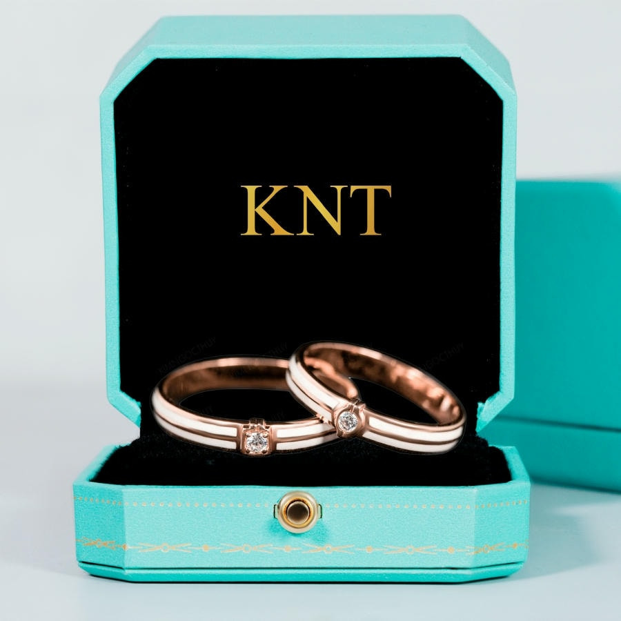 Nhẫn cưới A164 Collab Ceramic, vàng và ceramic, đính đá