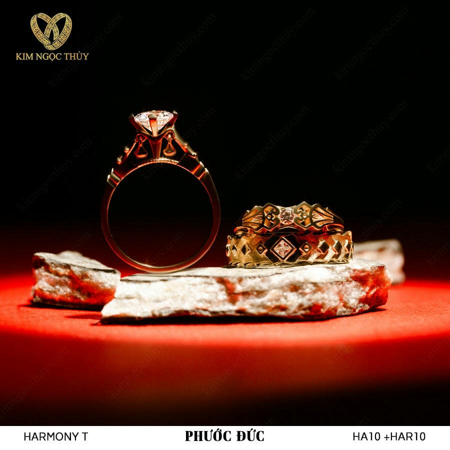 Cặp nhẫn cưới Phước Đức Harmony T vàng 10K/14K/18K/607
