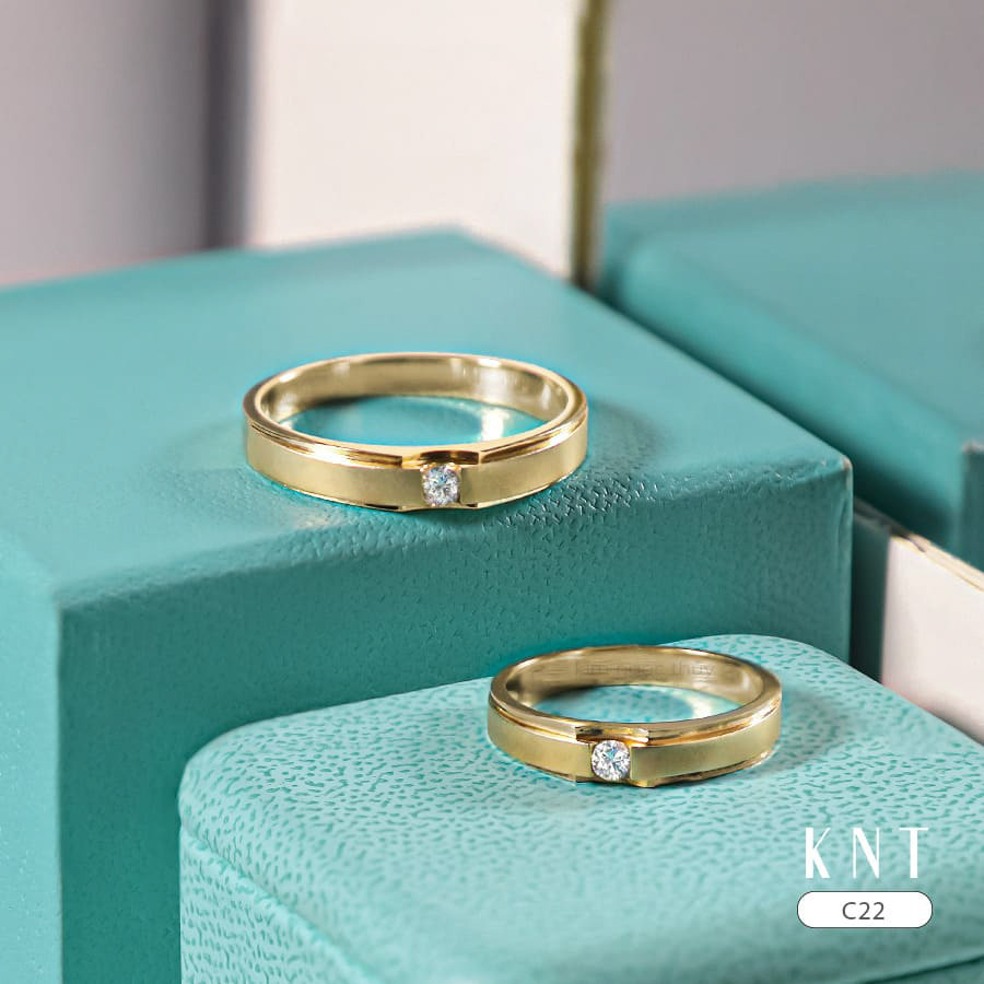 Nhẫn cưới C22 thiết kế tối giản đính đá lấp lánh