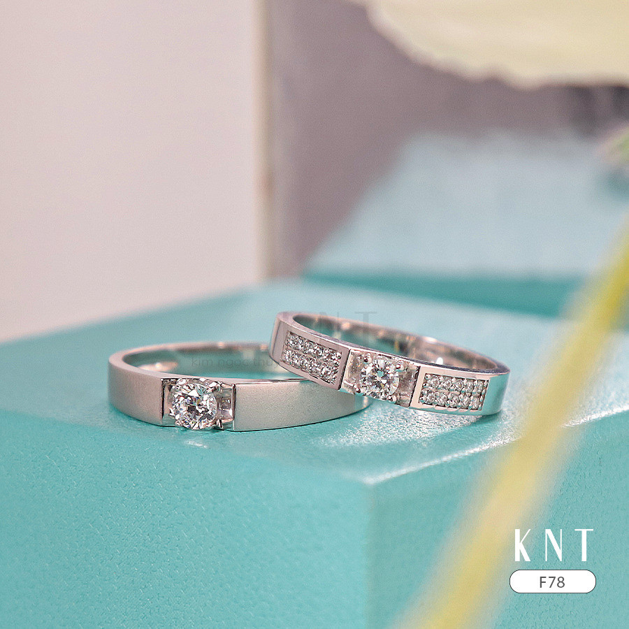 Nhẫn cưới F78 đính đá CZ/Moissanite/Kim cương sang trọng