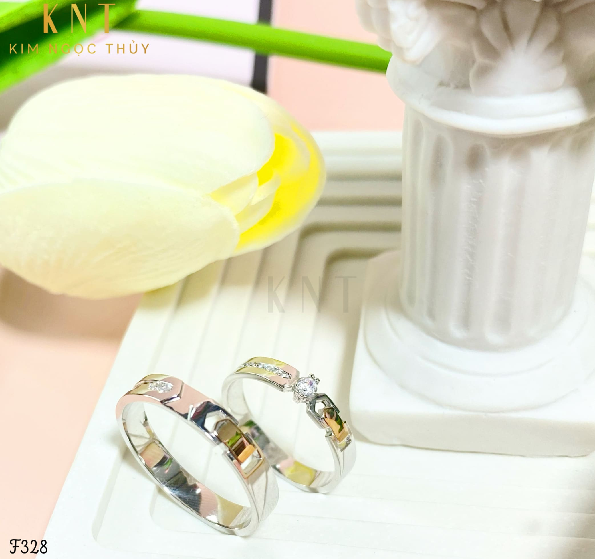 Nhẫn cưới F328 nhẫn nữ viền đá nhỏ thanh lịch