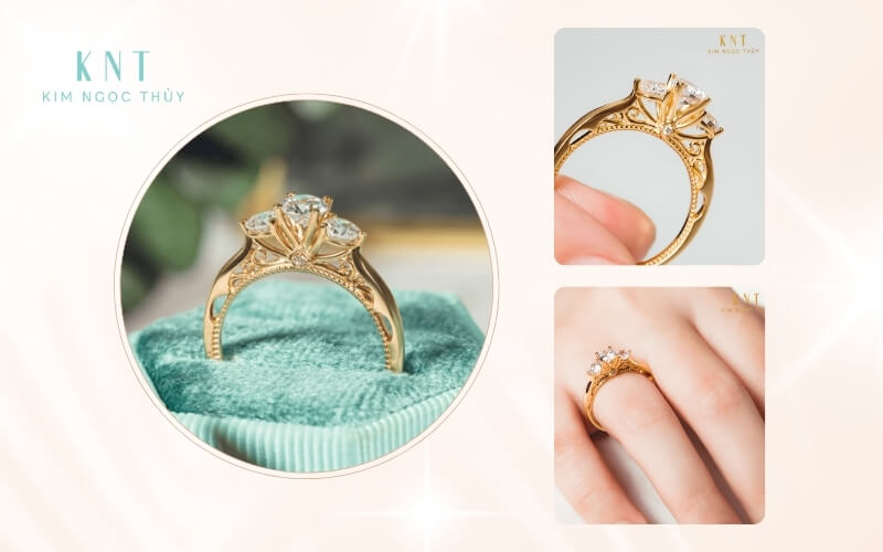 Kiểu nhẫn Three Stone với ý nghĩa đại diện cho quá khứ hiện tại và tương lai