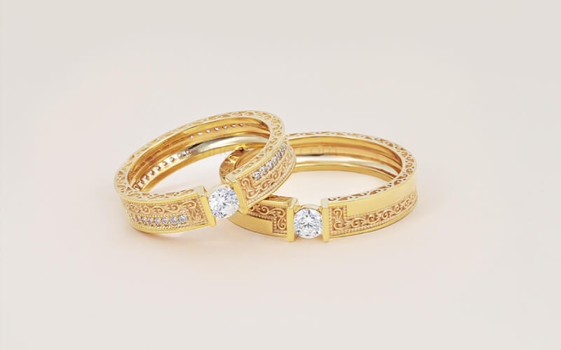 Nhẫn cưới được đính kim cương tạo nên vẻ đẹp sang trọng