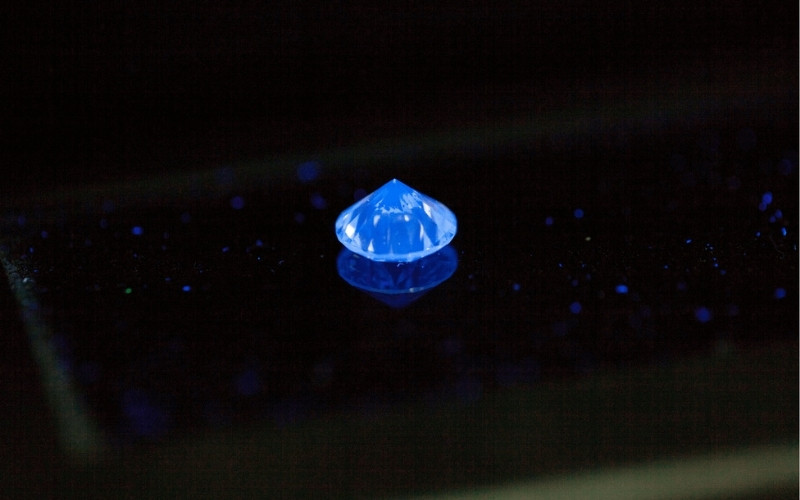 Fluorescence là hiện tượng một số viên kim cương tự phát ra ánh sáng khi được đặt dưới nguồn ánh sáng cực tím