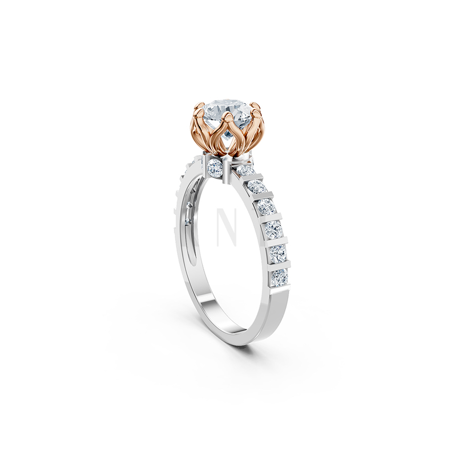 Nhẫn đính hôn R409 phối màu vàng hồng và vàng trắng hiện đại