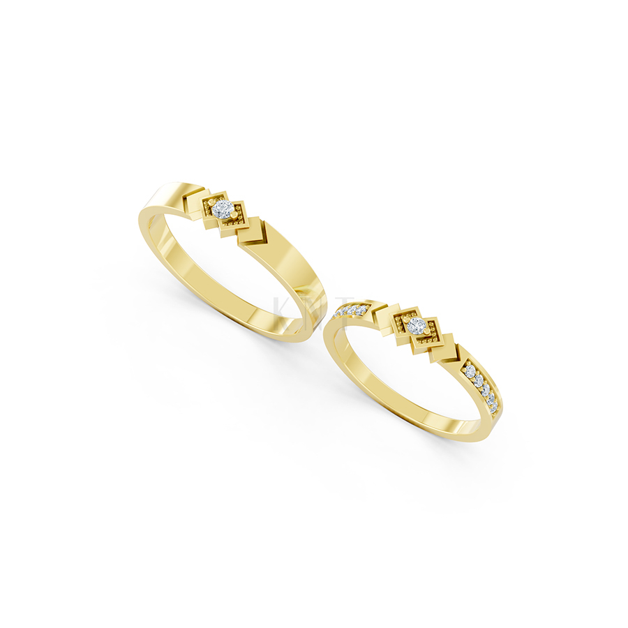 Nhẫn cưới A118 màu Vàng Gold mặt nhẫn chạm khắc, tinh xảo, trẻ trung