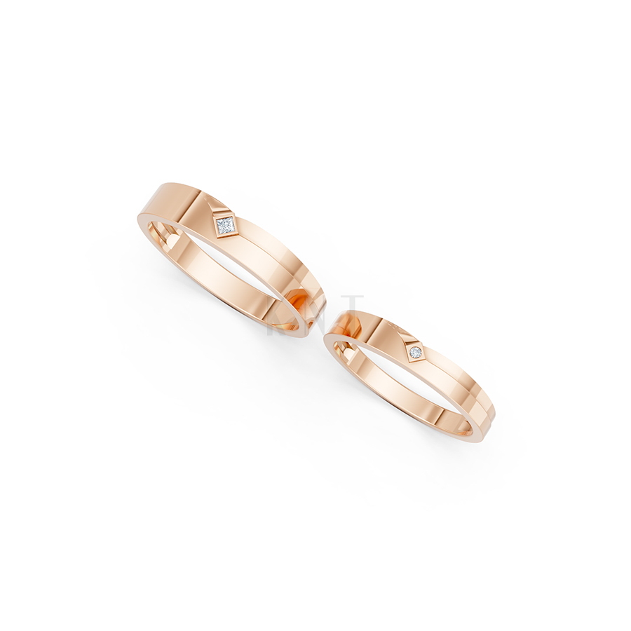 Nhẫn cưới A253 màu vàng hồng Rose Gold cặp đôi, phong cách trẻ trung, nổi bật