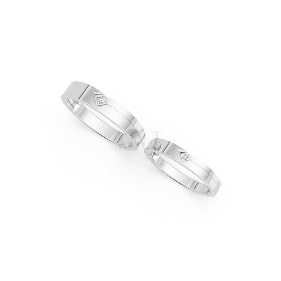 Nhẫn cưới A253 màu vàng trắng White Gold kiểu dáng cá tính, hiện đại