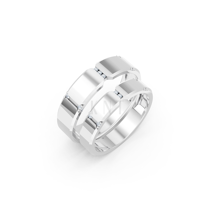 Nhẫn cưới A255 màu vàng trắng White Gold vàng sáng bóng, điểm nhấn đá lấp lánh