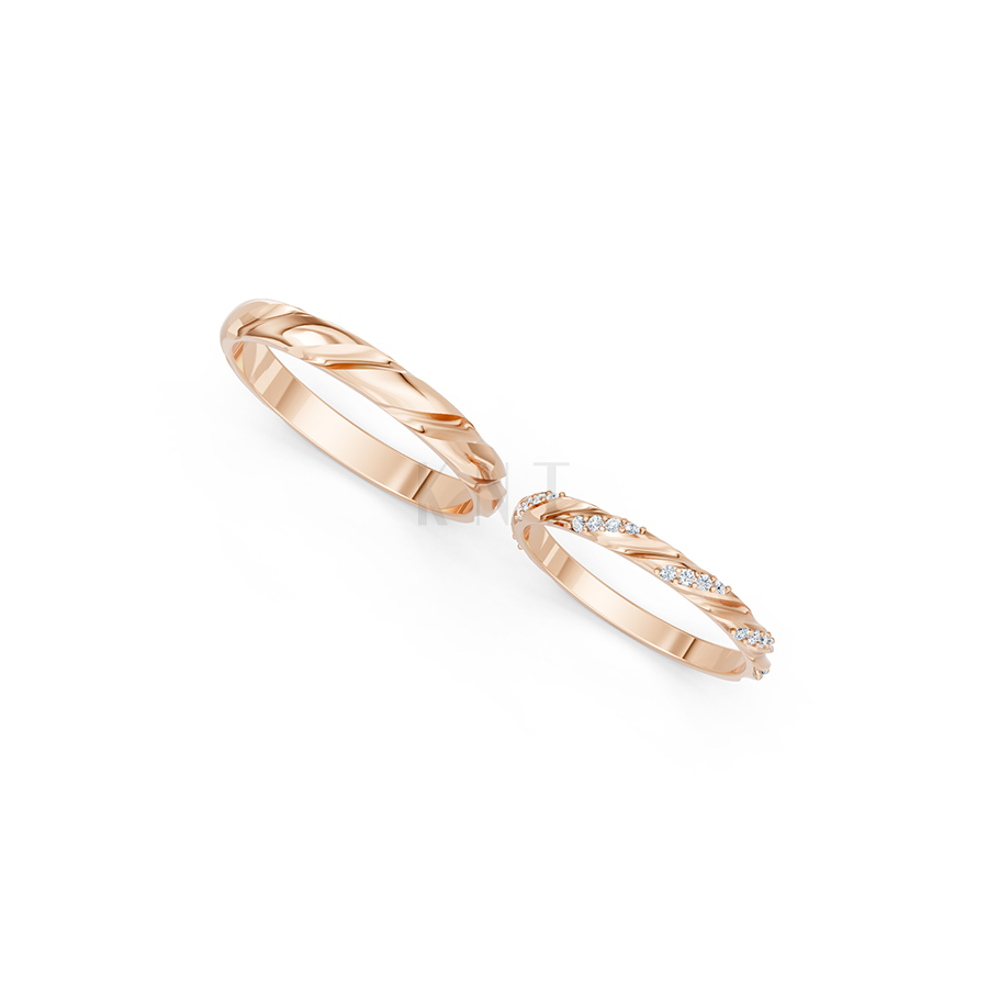 Nhẫn cưới A257 màu vàng hồng Rose Gold vàng đẹp, họa tiết hình học, độc đáo