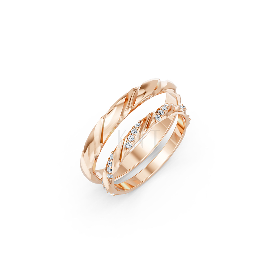 Nhẫn cưới A257 màu vàng hồng Rose Gold họa tiết ấn tượng, cá tính