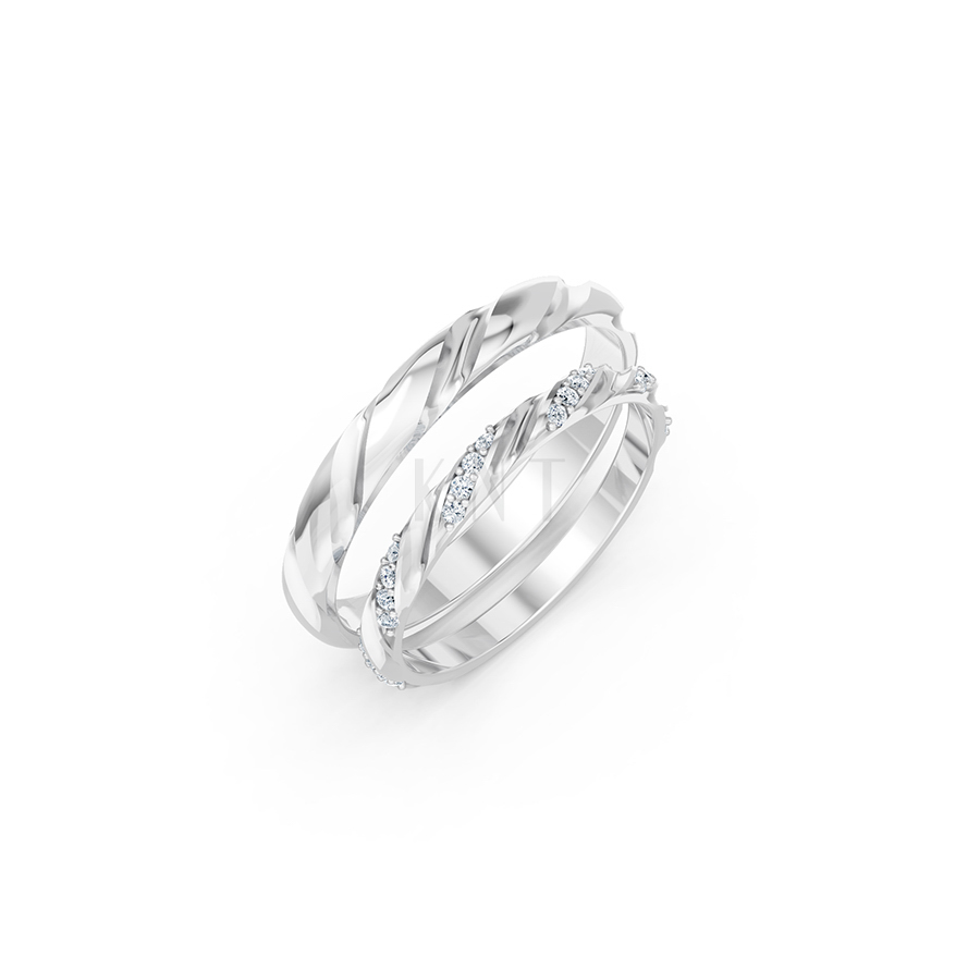 Nhẫn cưới A257 màu vàng trắng White Gold đính đá, kiểu dáng hiện đại, nổi bật