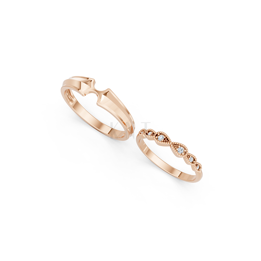Nhẫn cưới A259 màu vàng hồng Rose Gold vàng đẹp, họa tiết hình học, độc đáo