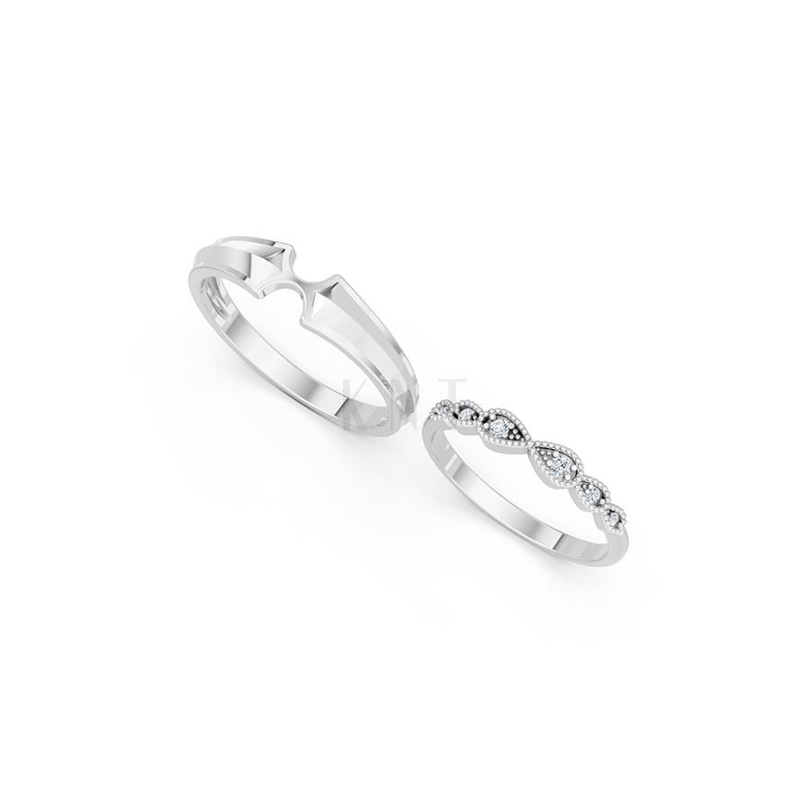 Nhẫn cưới A259 màu vàng trắng White Gold kiểu dáng cá tính, hiện đại