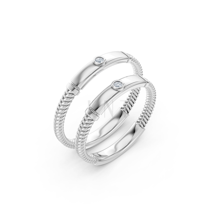 NHẪN CẶP VÀNG CV115 màu vàng trắng White Gold kiểu dáng hiện đại, nổi bật