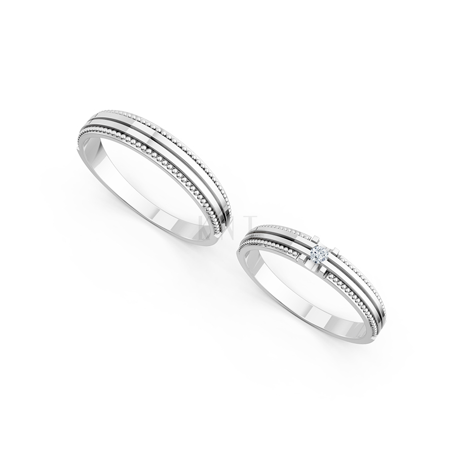 Nhẫn cưới A112 màu vàng trắng White Gold vàng sáng bóng, thiết kế trẻ trung