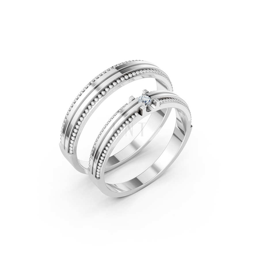 Nhẫn cưới A112 màu vàng trắng White Gold kiểu dáng hiện đại, nổi bật