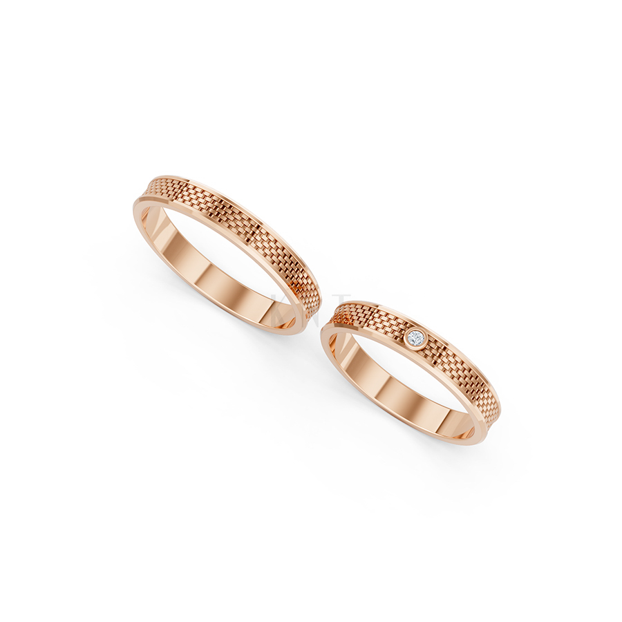 Nhẫn cưới A113 màu vàng hồng Rose Gold phong cách trẻ trung, nổi bật