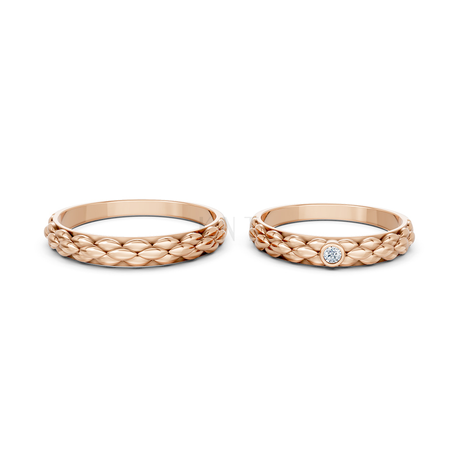 Nhẫn cưới A114 màu vàng hồng Rose Gold thiết kế đối xứng, phong cách, ấn tượng