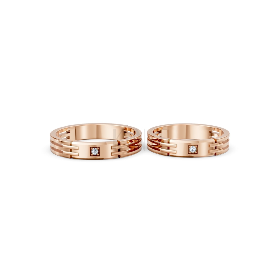 NHẪN CƯỚI A117 màu vàng hồng Rose Gold phong cách trẻ trung, nổi bật