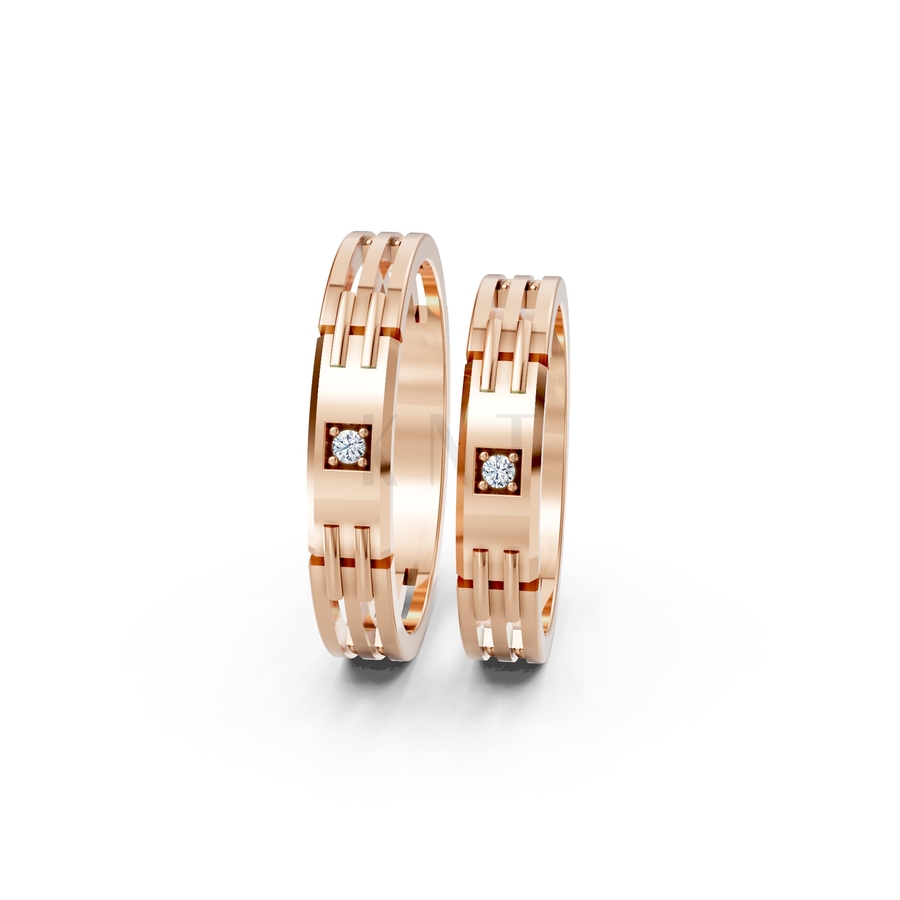 NHẪN CƯỚI A117 màu vàng hồng Rose Gold vàng đẹp, họa tiết hình học, độc đáo