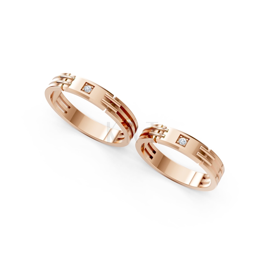 NHẪN CƯỚI A117 màu vàng hồng Rose Gold thiết kế đối xứng, phong cách, ấn tượng