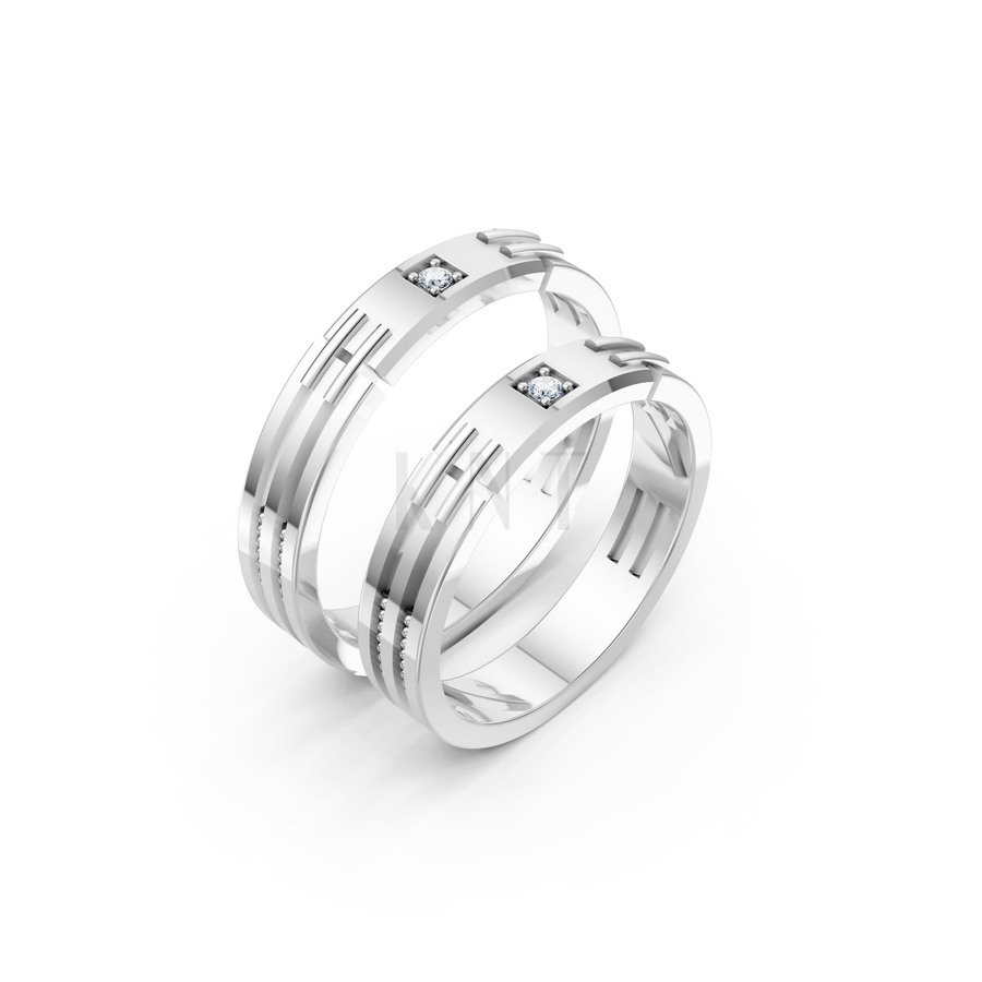 NHẪN CƯỚI A117 màu vàng trắng White Gold kiểu dáng hiện đại, nổi bật